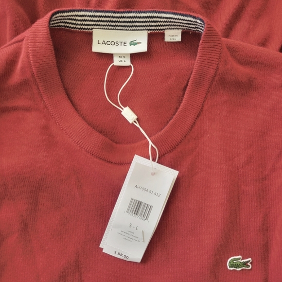 NWT LACOSTE Burgundy Bordeaux Crew Neck Cotton Sweater Elegant Iconic Style NEW - Picture 5 of 8